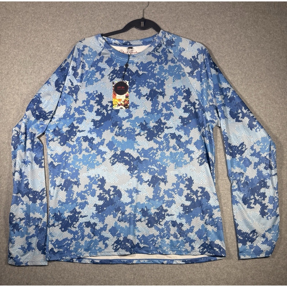 Robert Graham Performance Shirt Mens Large Blue Camo UPF 50 Long Sleeve SMRG114